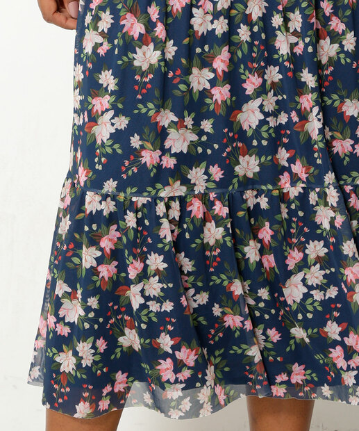 Saia Midi Feminina Tule Estampa Floral Marisa