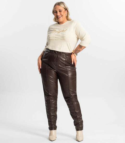 Blusa Feminina Plus Size Manga 3/4 Secret Glam Bege