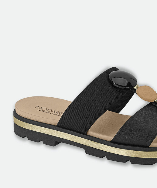 Rasteirinha Feminina Pedras Sintéticas Modare Preto