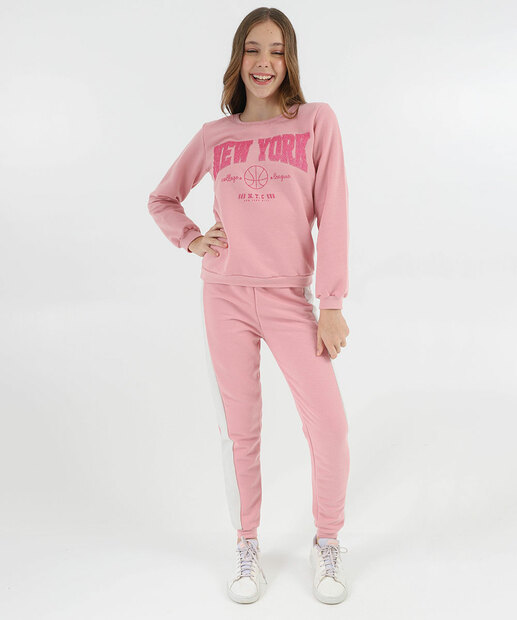 Blusão Juvenil Moletom Estampado Marisa Tam 10 a 16 Rosa