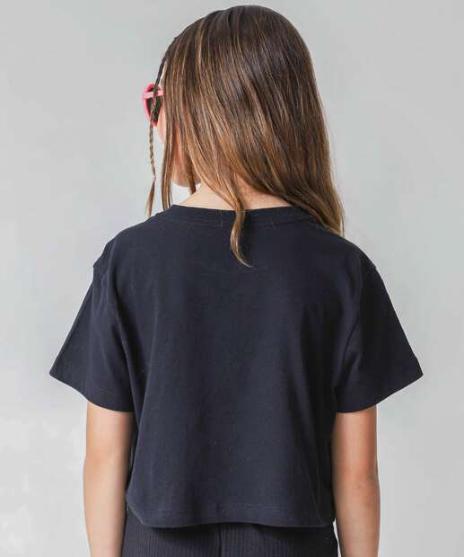 Blusa Juvenil Cropped Stitch Tam 10 a 16 Preto