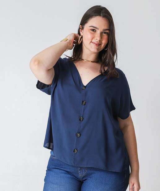Image_Blusa Plus Size Feminina Viscose Botões Marisa Azul
