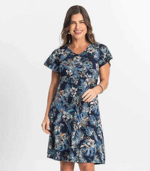 Vestido Feminino Evasê Estampado Select Azul