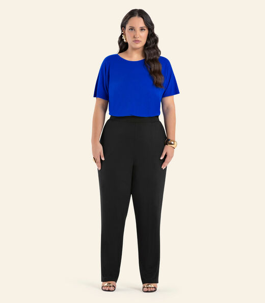 Calça Feminina Plus Size Em Molecotton Secret Glam Preto