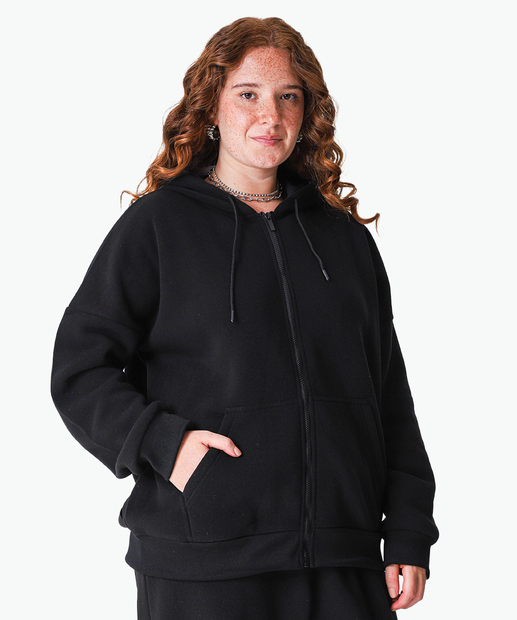Image_Casaco Plus Size Feminino Moletom Capuz Marisa Preto