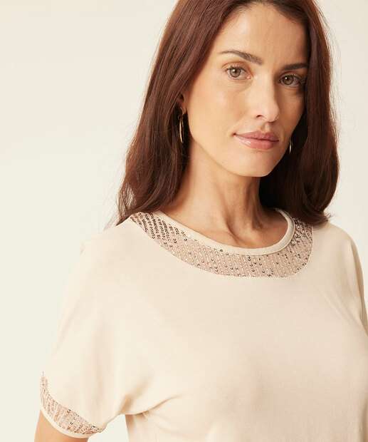 Blusa Feminina Manga Curta Gola Paetês Marisa