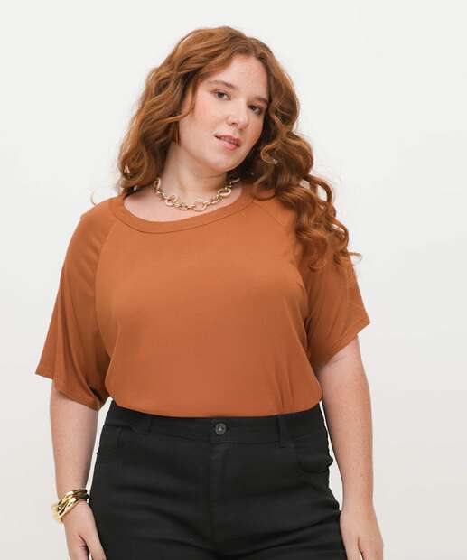 Blusa Plus Size Feminina Básica Manga Curta Marisa