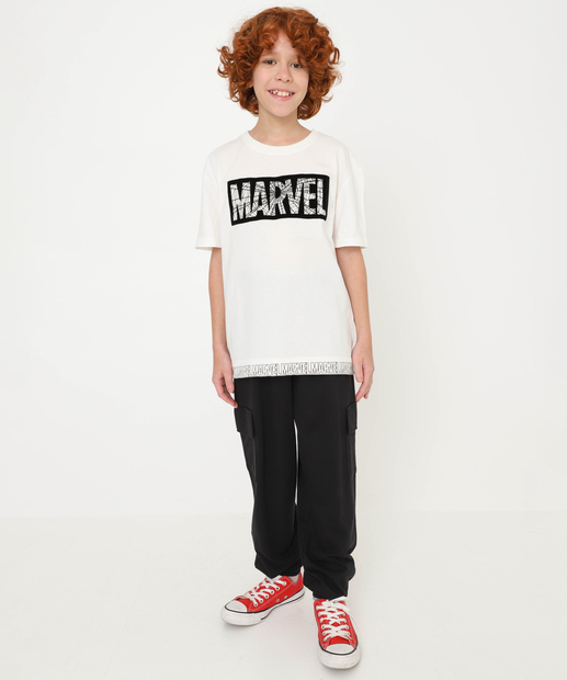 Camiseta Juvenil Estampada Marvel Tam 10 a 16 Off White