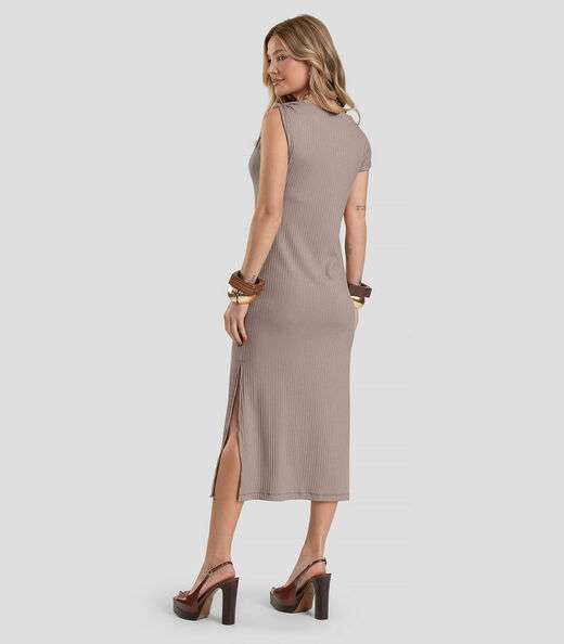 Vestido Midi Canelado Dianna Cinza