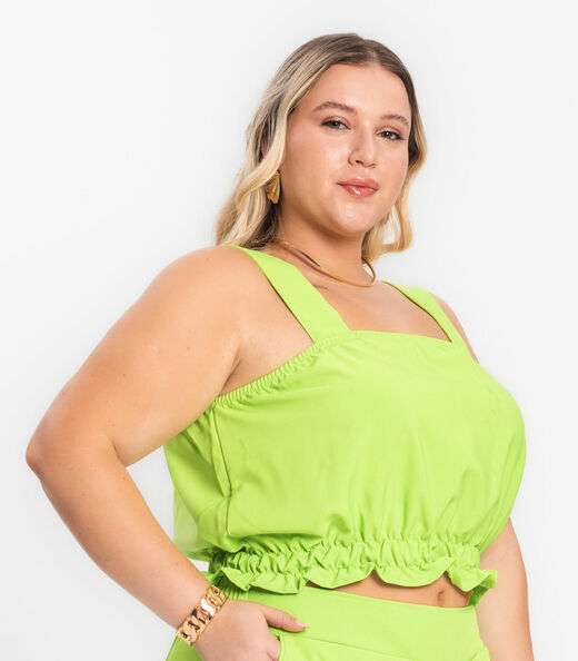Regata Cropped Plus Size Neon Secret Glam Verde