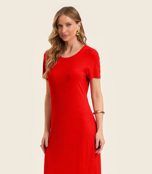 Vestido Midi Ribana Canelada Básico Rovitex Laranja