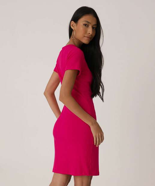 Vestido Feminino Canelado Manga Curta Marisa
