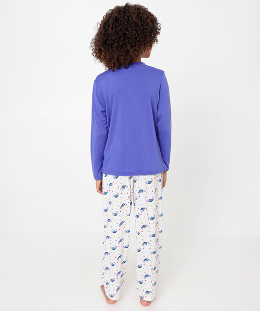 Pijama Infantil Manga Longa Stitch Tam 4 a 12 Lilás