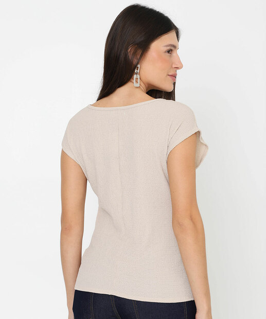 Blusa Feminina Textura Manga Curta Marisa Bege
