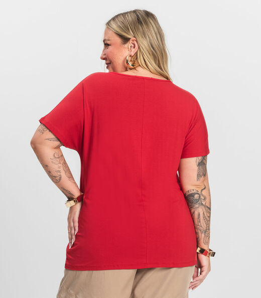 Blusa Manga Curta Feminina Plus Size Secret Glam Vermelho
