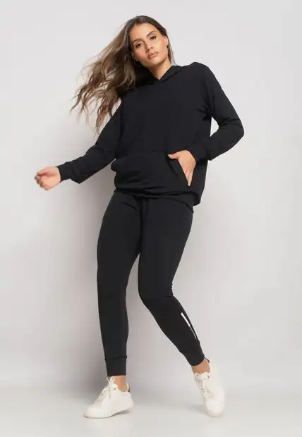 Conjunto De Moletinho Esportivo Com Casaco Capuz E Calça Jogger Preto Salvatore