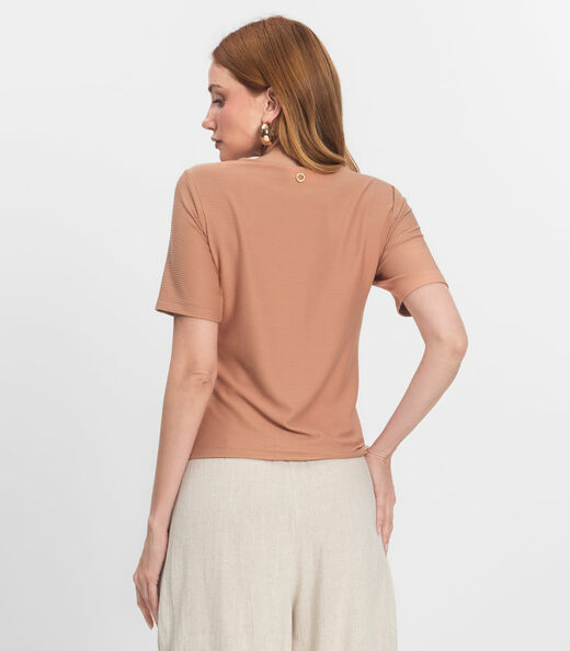 Blusa Feminina Manga Curta em Poly Endless Marrom