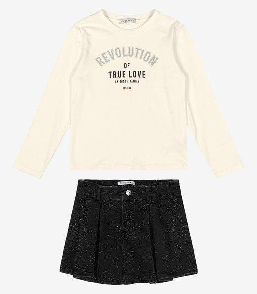 Conjunto Blusa com Shorts Saia Jeans Trick Nick Bege