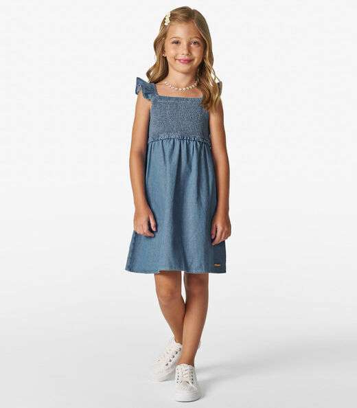 Vestido Infantil em Light Denim Trick Nick Azul
