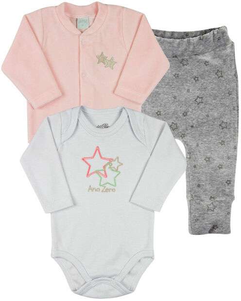Image_Conjunto Plush Bebe Menina Casaco Body e Culote Bordado Estrelas - Rosa