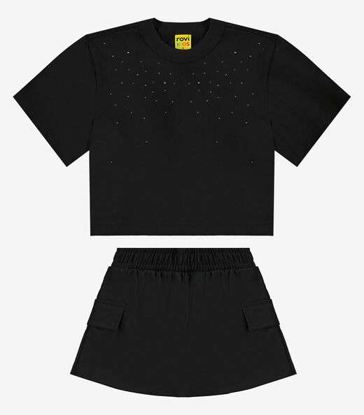 Conjunto Infantil Blusa Com Shorts Saia Rovi Kids Preto
