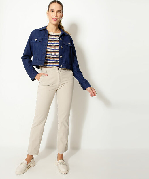 Calça Feminina Reta Sarja Bolsos Marisa