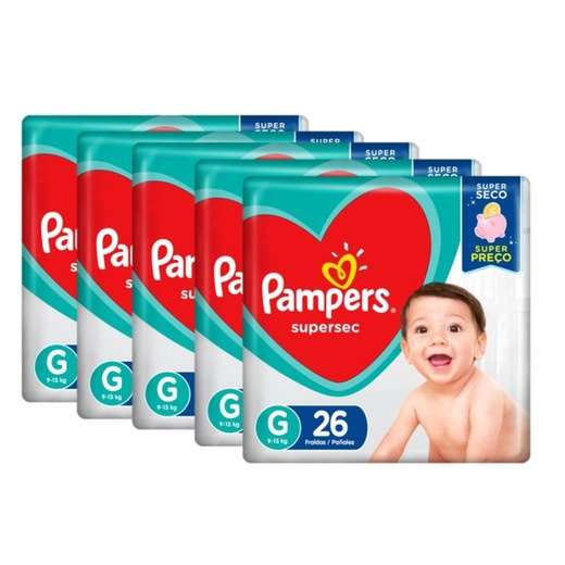 Image_Kit 5 Fraldas Pampers Supersec Pacotão G c/26 - 130 unidades