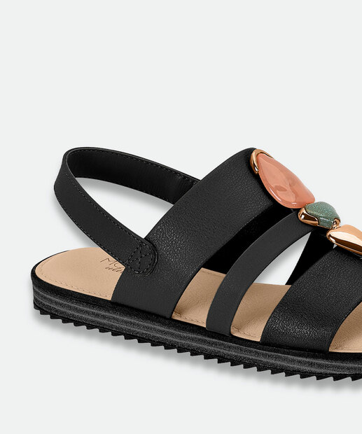 Sandália Feminina Rasteira Pedras Sintéticas Modare Preto