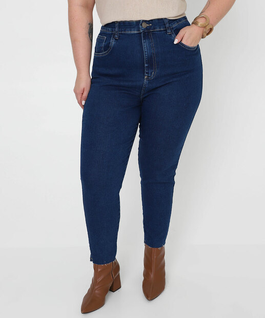 Calça Plus Size Feminina Mom Jeans Sawary Azul