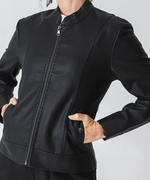 Jaqueta Feminina Básica Bolsos Marisa Preto