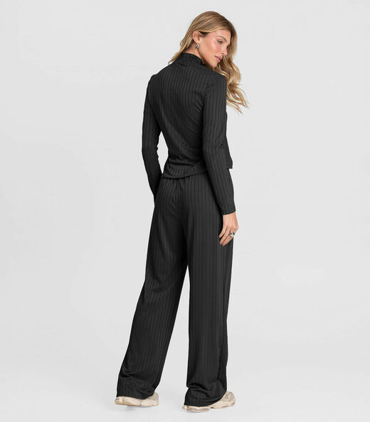 Conjunto Feminino Blusa E Calça Em Ribana Dianna Preto