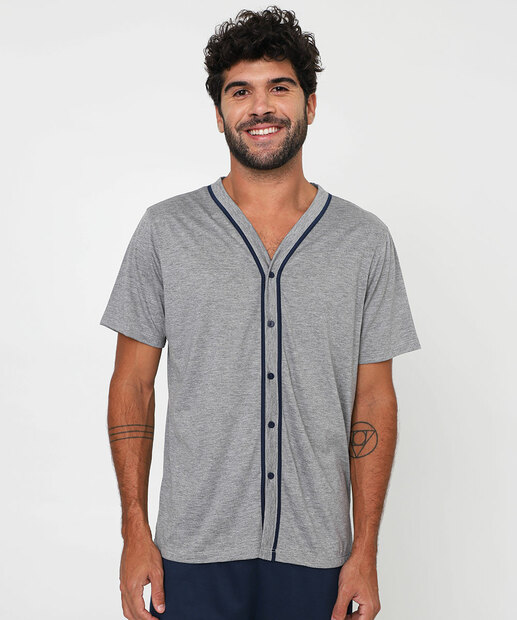 Pijama Masculino Botões Manga Curta MR Cinza