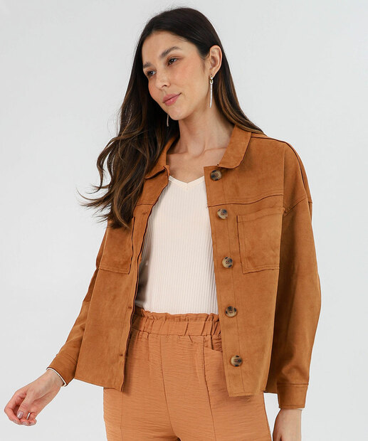 Image_Camisa Feminina Suede Botões Marisa Marrom