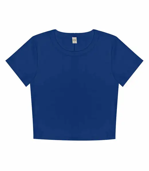 Blusa Cropped Ribana Básica Rovitex Azul