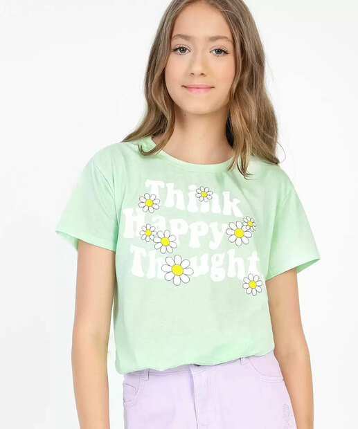 Blusa Juvenil Manga Curta Estampa Frontal Tam 12 a 18