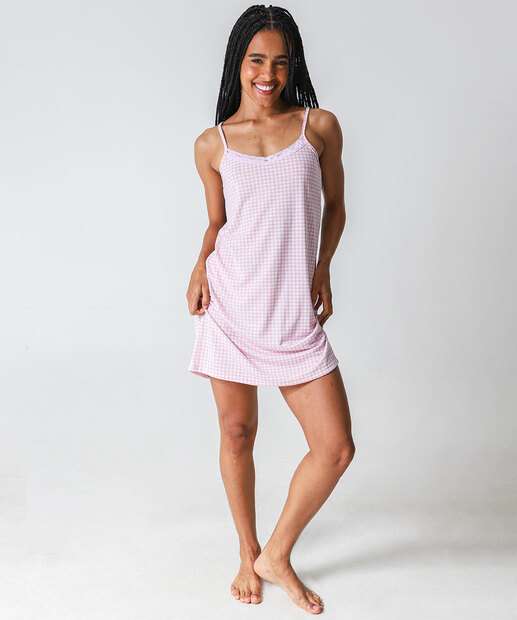 Camisola Estampa Xadrez Recorte Renda Marisa Rosa