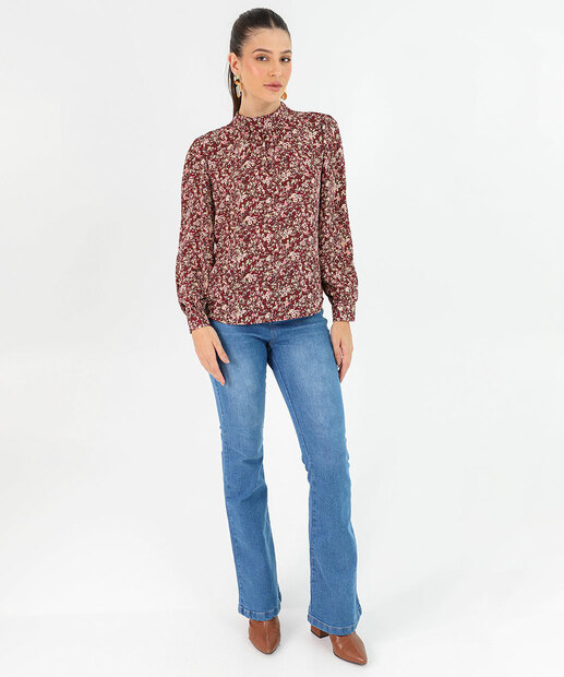 Blusa Feminina Chiffon Estampa Flores Marisa Vinho
