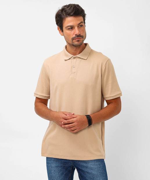 Image_Polo Masculina Botões Suedine Manga Curta Marisa Bege