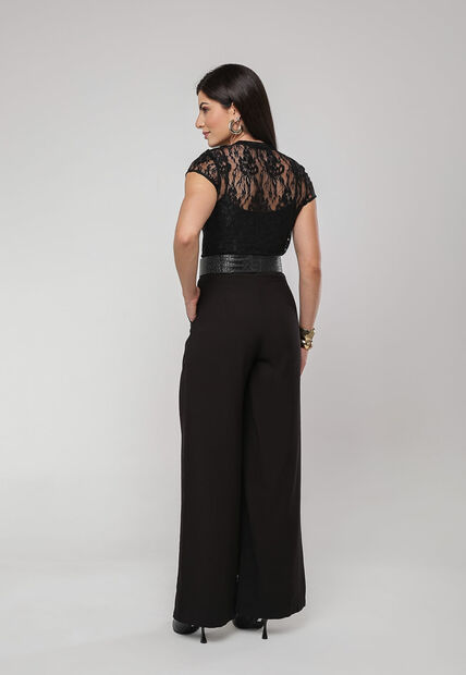 Blusa de Renda Manga Curta Preto Salvatore