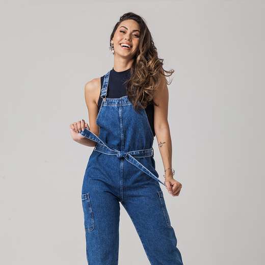 Macacão Jardineira Jeans Slouchy Feminino Zune