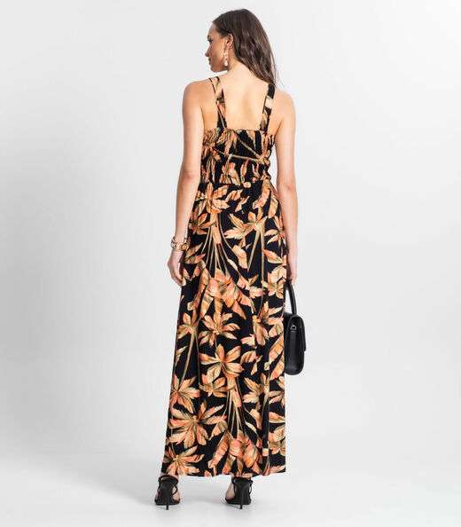 Vestido Longo Estampado Endless Preto