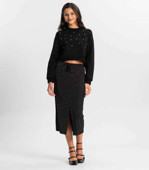 Blusão Juvenil Feminino Em Moletom Minty Preto