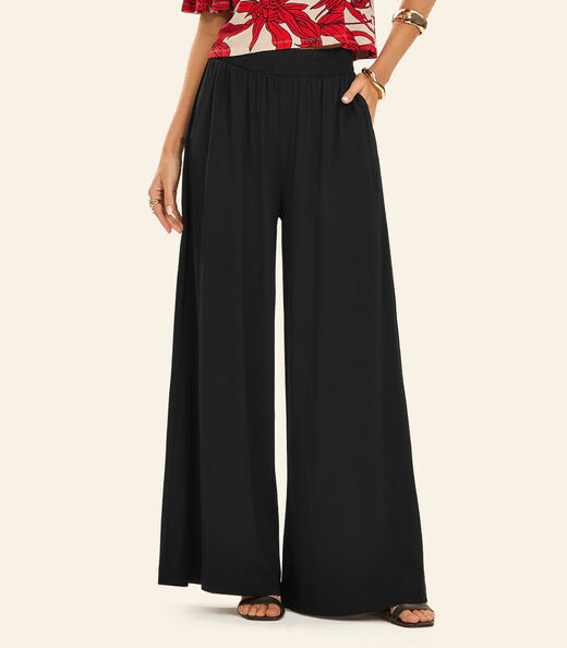 Calça Pantalona Feminina Visco Maquinetada Rovitex Preto