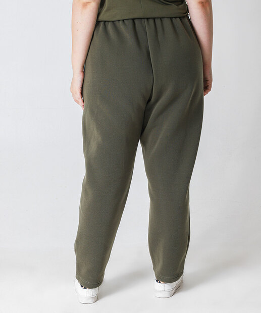 Calça Plus Size Reta Moletom Flanelado Feminina Marisa Verde