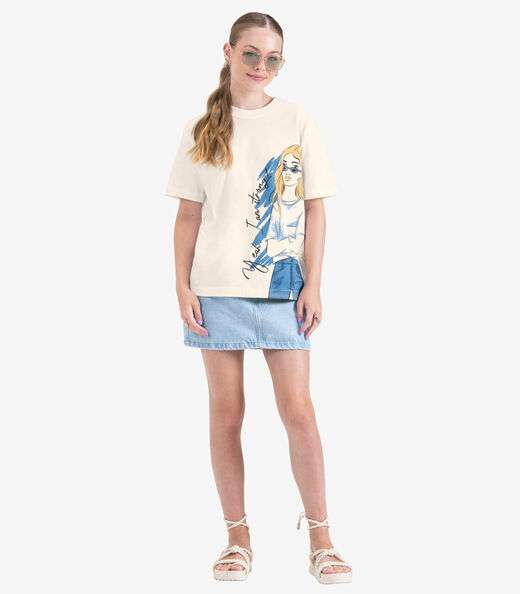 T- Shirt Juvenil em Meia Malha Minty Bege