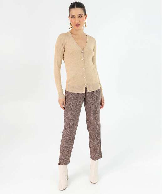 Cardigan Feminino Botões Pérolas Sintéticas Marisa Bege