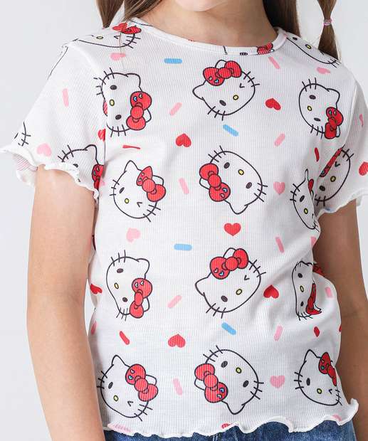 Blusa Infantil Canelada Hello Kitty Tam 4 a 10 Rosa
