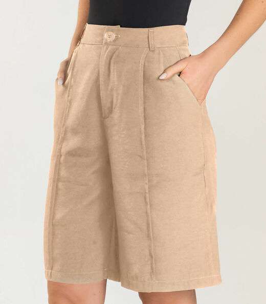 Bermuda Jorts Feminina Reta Em Sarja Dianna Marrom