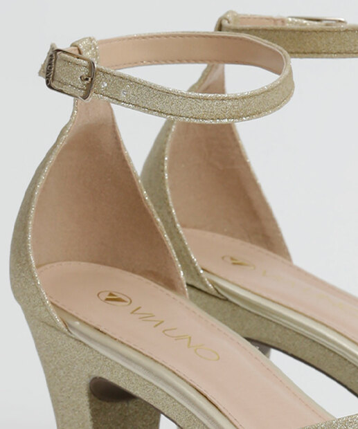 Sandália Meia Pata Feminina Salto Grosso Brilho Via Uno 