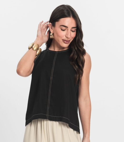 Regata Feminina Curta Decote Redondo Endless Preto